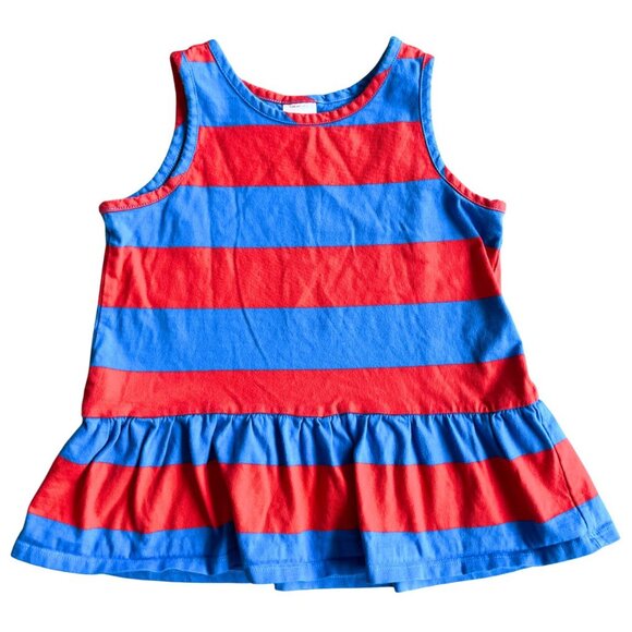 Hanna Andersson Stripe Peplum Tank In Combed Cotton, Red & Blue - Size 8 - Picture 1 of 11